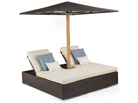Caluco Mirabella Wicker Double Daybed Cushion with Woven Umbrella