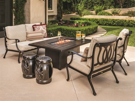 GenSun Largo Cast Aluminum Cushion Fire Pit Lounge Set