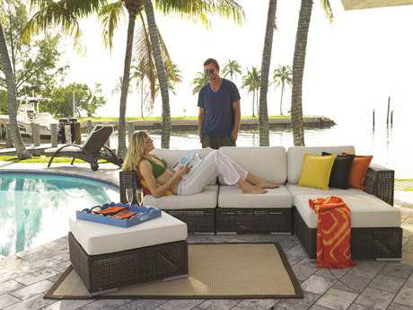 Hospitality Rattan Outdoor Soho Wicker Deep Seating Five Piece Sectional Lounge Set