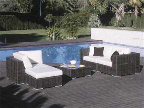 Hospitality Rattan Outdoor Soho Wicker Deep Seating Five Piece Sectional Lounge Set
