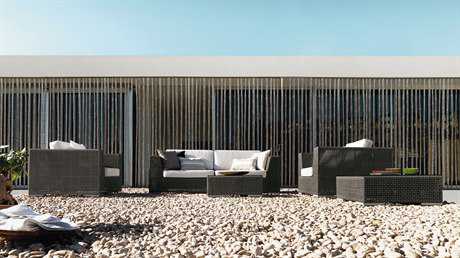 Hospitality Rattan Outdoor Soho Wicker Deep Seating Six Piece Sectional Lounge Set