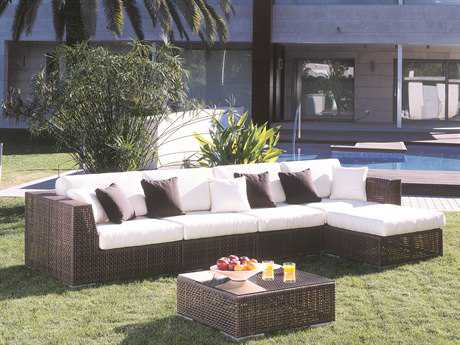 Hospitality Rattan Outdoor Soho Wicker Deep Seating Six Piece Sectional Lounge Set