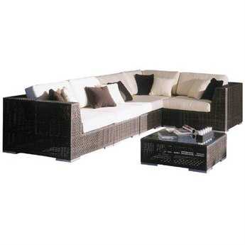 Hospitality Rattan Outdoor Soho Wicker Deep Seating Six Piece Sectional Lounge Set