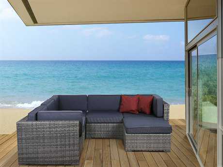 International Home Miami Atlantic Wicker Six Piece Grey Bellagio Seating Set with Grey Cushions