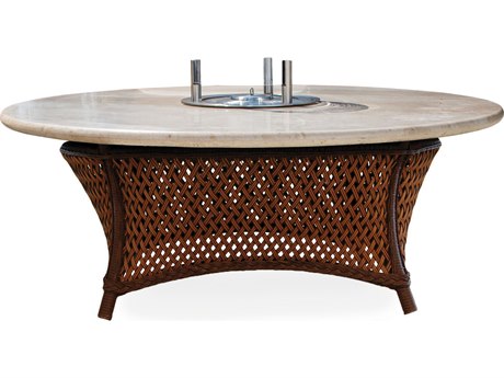Lloyd Flanders Grand Traverse 48 Round Conversation Fire Table with EcoSmart Fire and Stone Top
