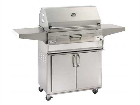 Fire Magic Charcoal Stainless Steel 24'' Cart BBQ Grill with Smoker Oven Hood