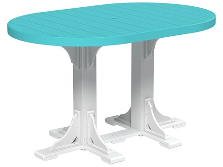 LuxCraft Recycled Plastic 72 x 48 Oval Bar Height Table with Umbrella Hole