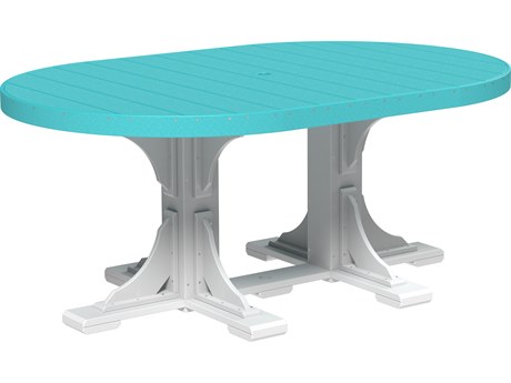 LuxCraft Recycled Plastic 72 x 48 Oval Dining Height Table with Umbrella Hole