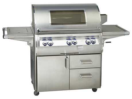 Fire Magic Echelon Diamond Stainless Steel 36'' On Cart Analog Magic View Patio BBQ Grill with Single Side Burner