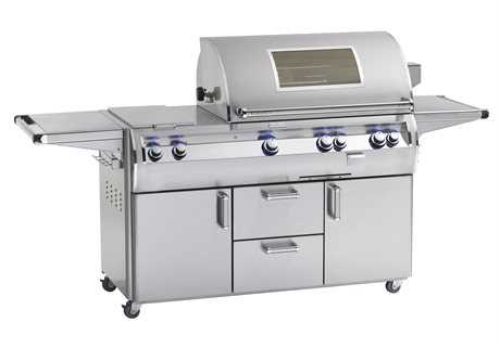 Fire Magic Echelon Diamond Stainless Steel 30'' On Cart Analog Magic View Patio BBQ Grill with Double Side Burner