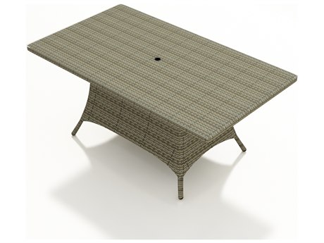 Forever Patio Hampton Heather Wicker 72 x 42 Rectangular Dining Table with Umbrella Hole