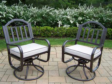 Oakland Living Rochester Wrought Iron Swivel Chairs with Cushions Pack of 2