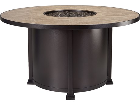 OW Lee Casual Fireside Santorini Wrought Iron 54 Round Dining Height Fire Pit Table