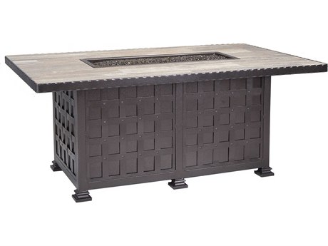 OW Lee Casual Fireside Classico Wrought Iron 58 x 36 Rectangular Chat Height Fire Pit Table
