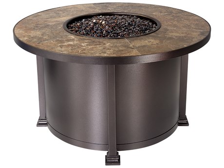 OW Lee Quick Ship Santorini Wrought Iron 42 Round Chat Height Fire Pit Table