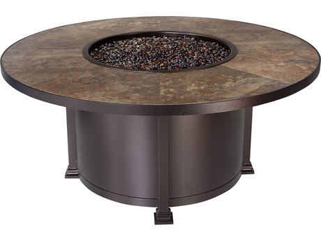 OW Lee Quick Ship Santorini Wrought Iron 54 Round Chat Height Fire Pit Table