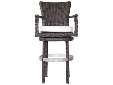 Patio Heaven Signature - Palisades Wicker Swivel Round Barstool with Arms