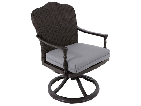 Paula Deen Outdoor Bungalow Tobacco Wicker Swivel Dining Chair in Frequency Ash Fabric