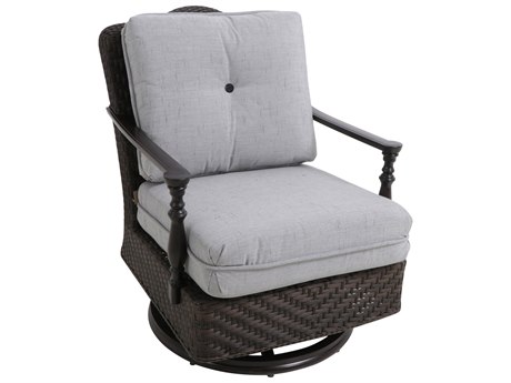 Paula Deen Outdoor Bungalow Tobacco Wicker Swivel Lounge Chair in Frequency Ash Fabric