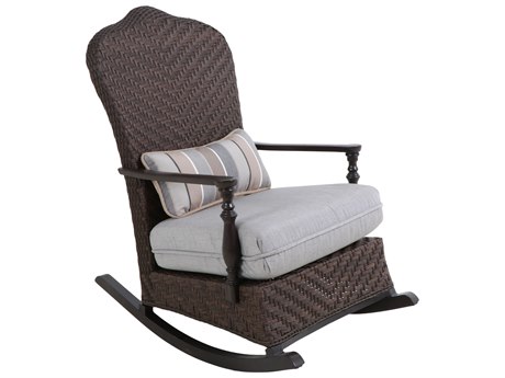 Paula Deen Outdoor Bungalow Tobacco Wicker Rocker Chair in Frequency Ash Fabric