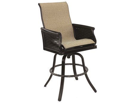 Castelle English Garden Sling Cast Aluminum High Back Swivel Bar Stool