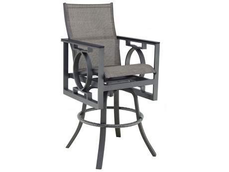 Castelle Sunrise Sling Cast Aluminum High Back Swivel Bar Stool