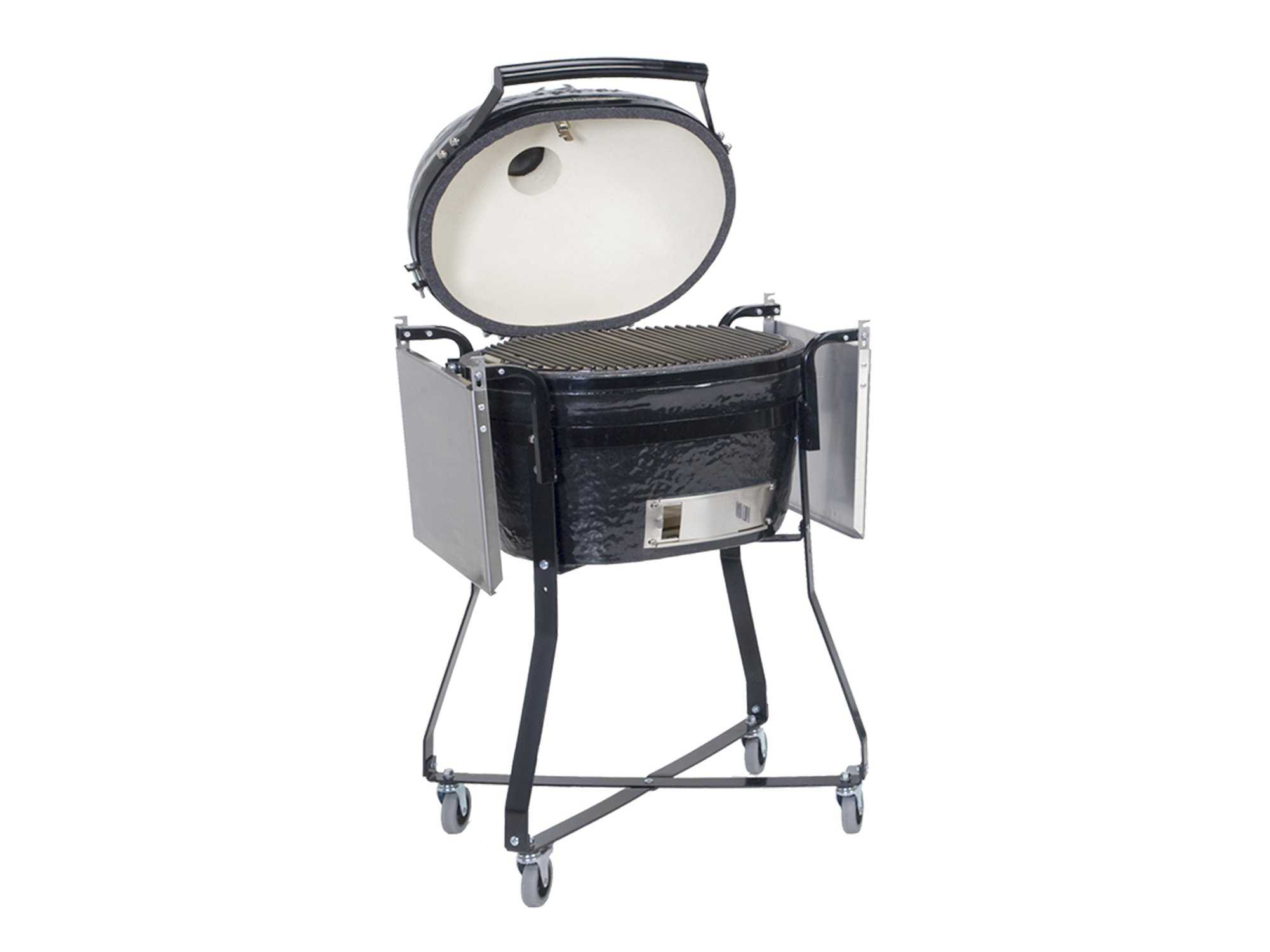 Primo Oval (200) Jr Ceramic Smoker Grill in Caddie With Side Tables