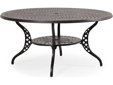 Palm Springs Rattan Cast Aluminum 7100 Series 60 Round Weathered Black Dining Table w/ umbrella hole