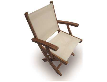 Royal Teak Collection Sailmate White Sling Folding Dining Arm Chair