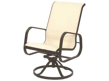 Suncoast Seascape Sling Cast Aluminum Arm Swivel Rocker High Back Dining Chair