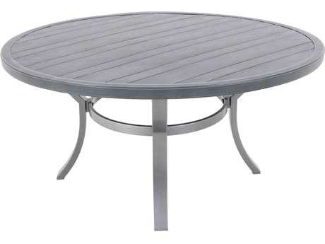 Sunvilla Embossed Wood Grain Slat Aluminum 54 Round Dining Table in Royal Pewter