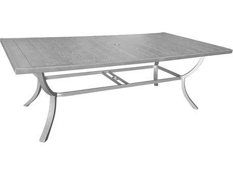 Sunvilla Embossed Wood Grain Slat Aluminum 84 x 44 Rectangular Dining Table in Royal Pewter