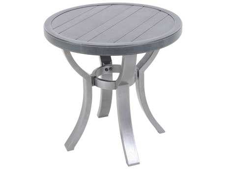 Sunvilla Embossed Wood Grain Slat Aluminum 24 Round End Table in Mahogany