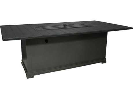 Sunvilla Embossed Wood Grain Slat Aluminum 83.5 x 44 Rectangular Fire Pit Dining Table in Mahogany