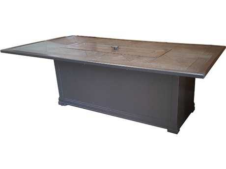 Sunvilla Fauxwood Aluminum 83.5 x 44 Rectangular Fire Pit Dining Table in Mahogany