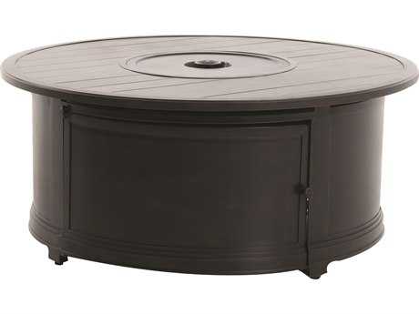 Sunvilla Aluminum 48 Round Slat Top Fire Pit Table in Mahogany