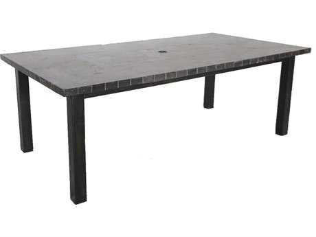 Sunvilla Pennant Aluminum 84 x 44 Rectangular Stone Top Dining Table in Mahogany