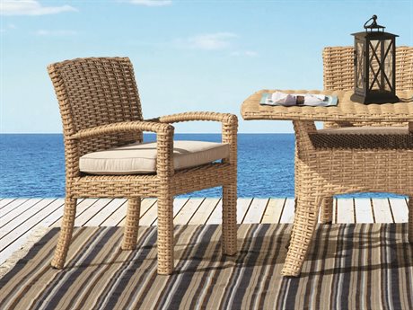 Sunset West Quick Ship Leucadia Wicker 84 Boat Shaped Rectangle Table with Dining Chairs