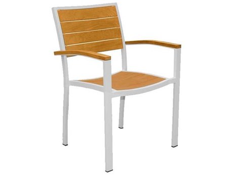Three Birds Casual Soho Aluminum Teak Stacking Armhchair in White (Price Includes 4 Chairs)