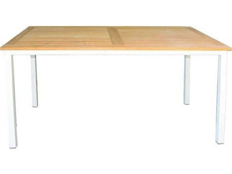 Three Birds Casual Soho Aluminum 72 x 36 Rectangular TeakSlat Top Counter Height Table in White