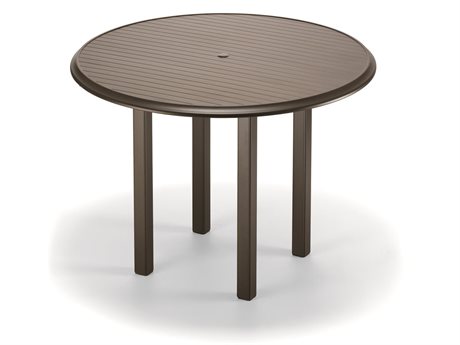 Telescope Casual Aluminum Slat Top 56 Round Balcony Height Table with Hole