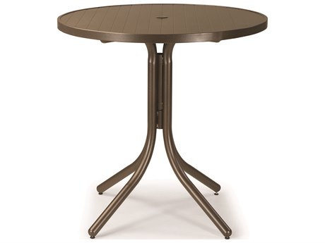 Telescope Casual Aluminum Slat Top 36'' Round Balcony Height Table with Umbrella Hole