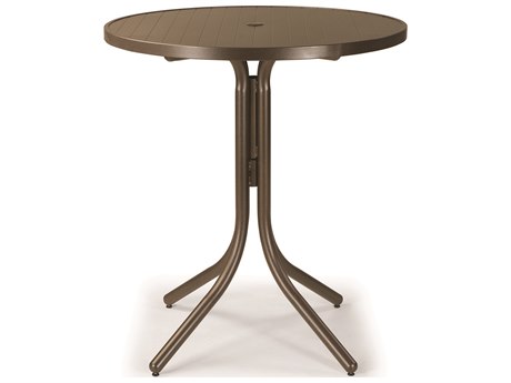 Telescope Casual Aluminum Slat Top 36'' Round Bar Height Table with Umbrella Hole