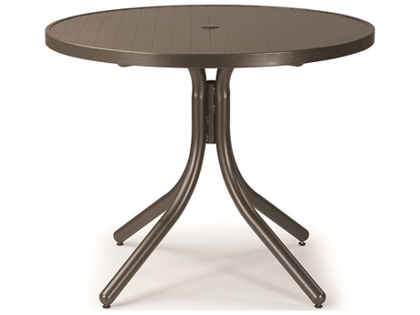 Telescope Casual Aluminum Slat Top 36'' Round Dining Height Table with Umbrella Hole