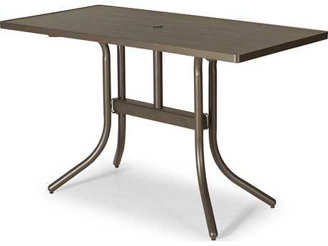 Telescope Casual Aluminum Slat 60'' x 30'' Rectangular Balcony Height Table with Umbrella Hole
