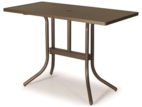 Telescope Casual Aluminum Slat 60'' x 30'' Rectangular Balcony Height Table with Umbrella Hole