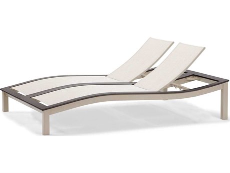 Telescope Casual Bazza MGP Aluminum Sling Contour Armless Double Chaise with Umbrella Hole