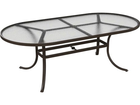 Tropitone Cast Aluminum 84 x 42 Oval Acrylic Dining Table with Umbrella Hole