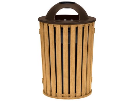Tropitone District Round Faux Wood Waste Receptacle with Dome Hood and Ash Urn