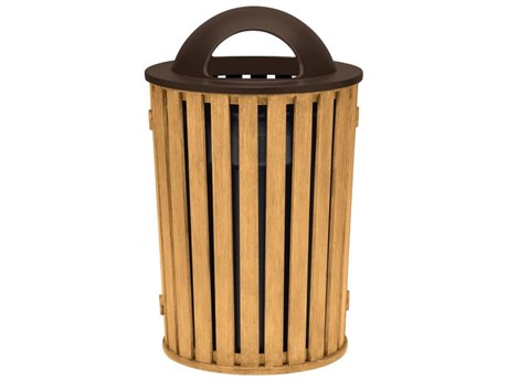 Tropitone District Round Faux Wood Waste Receptacle with Dome Hood